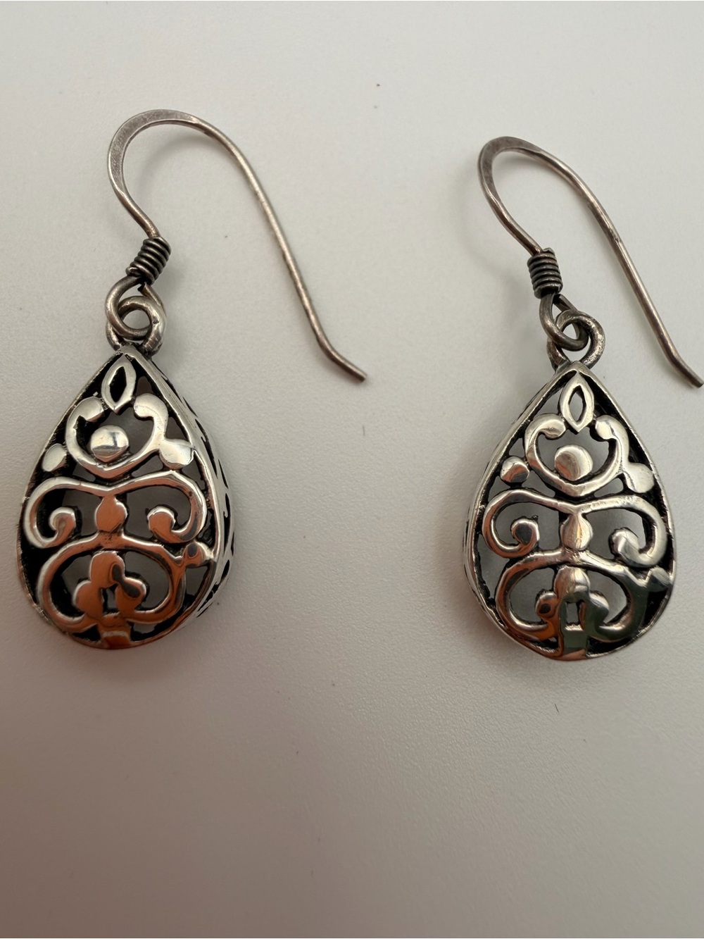Sterling Silver Ornate Teardrop Filigree Dangle Earrings - Sterling Silver